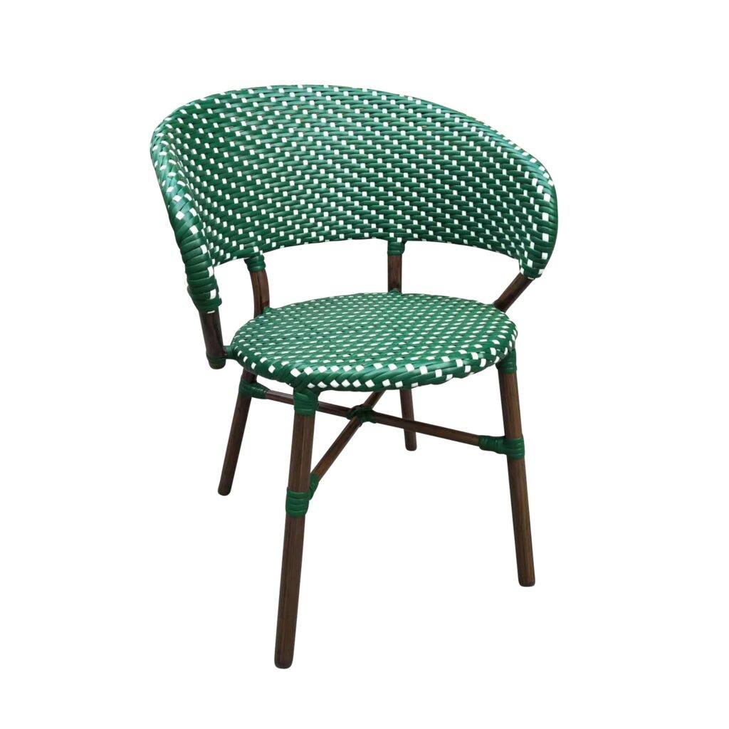 Slikke Kommunikationsnetværk torsdag Antibes udendørs cafestol - restaurantstol med armlæn - Grøn-Hvid / brunt  stel | Lobo Contract