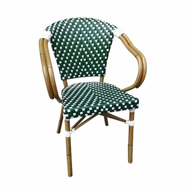 365-Tarte groen-hvid-brun udendørs cafestol - restaurantstol med armlæn