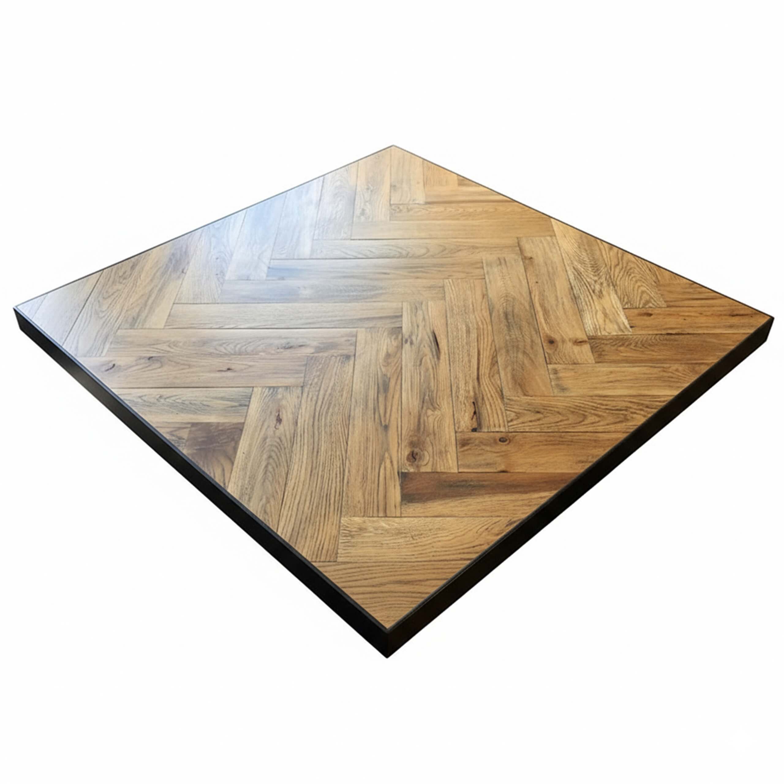 Bordplade Parket gl. eg m/metalkant - 60x60 x 4