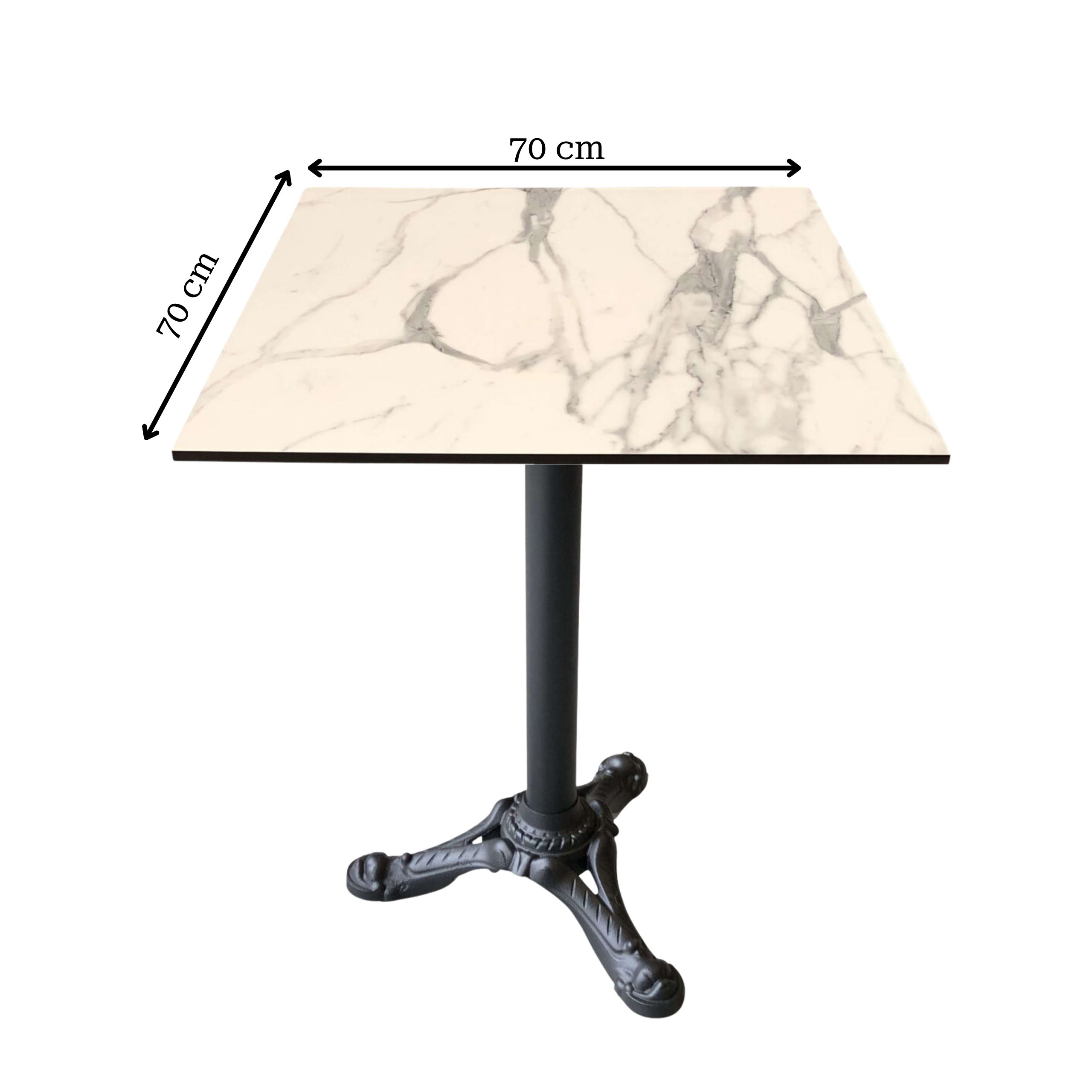 Udendørs cafebord - Vento Marble kompakt laminat bordplade – 70×70 - Løvefod bordstel m/3 fødder m/vip – Sort