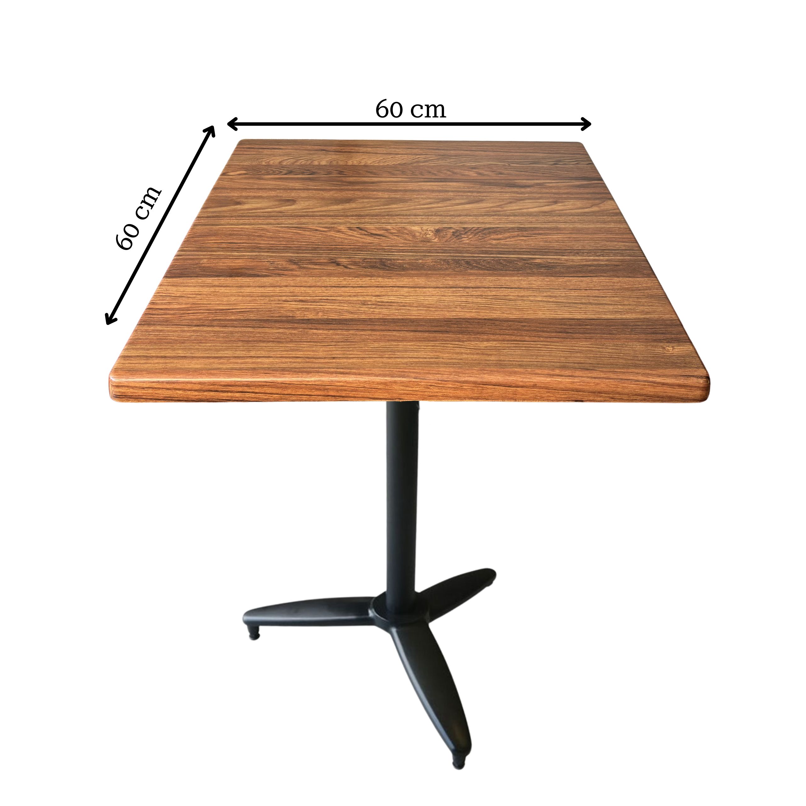 Udendørs cafebord - Teak topalit udendørs bordplade – 60×60 - Bordstel m/vip funktion – 3 fod – sort