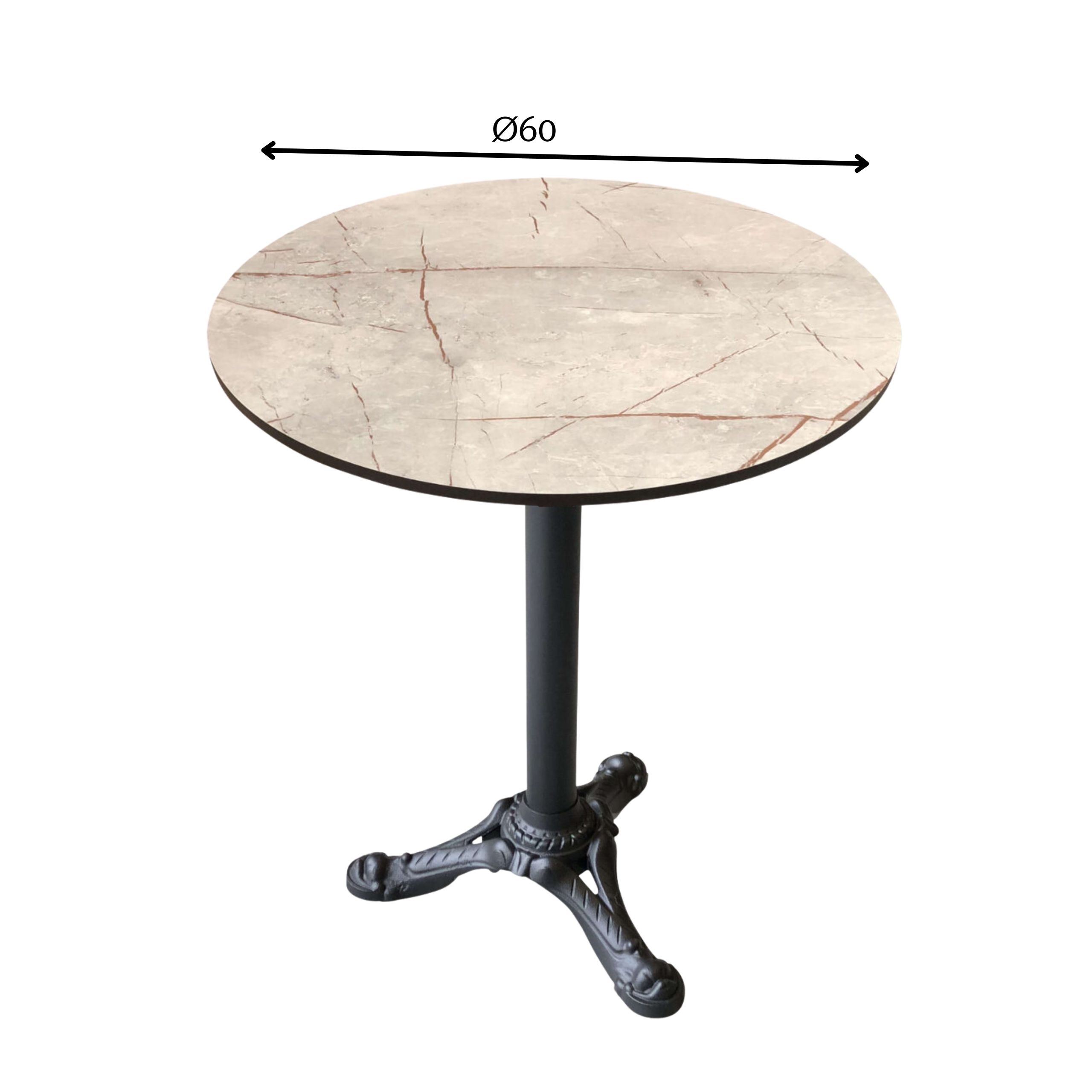 Udendørs cafebord - Grey Caspio HPL kompakt laminat bordplade – Ø60 + Løvefod bordstel m/3 fødder m/vip – Sort