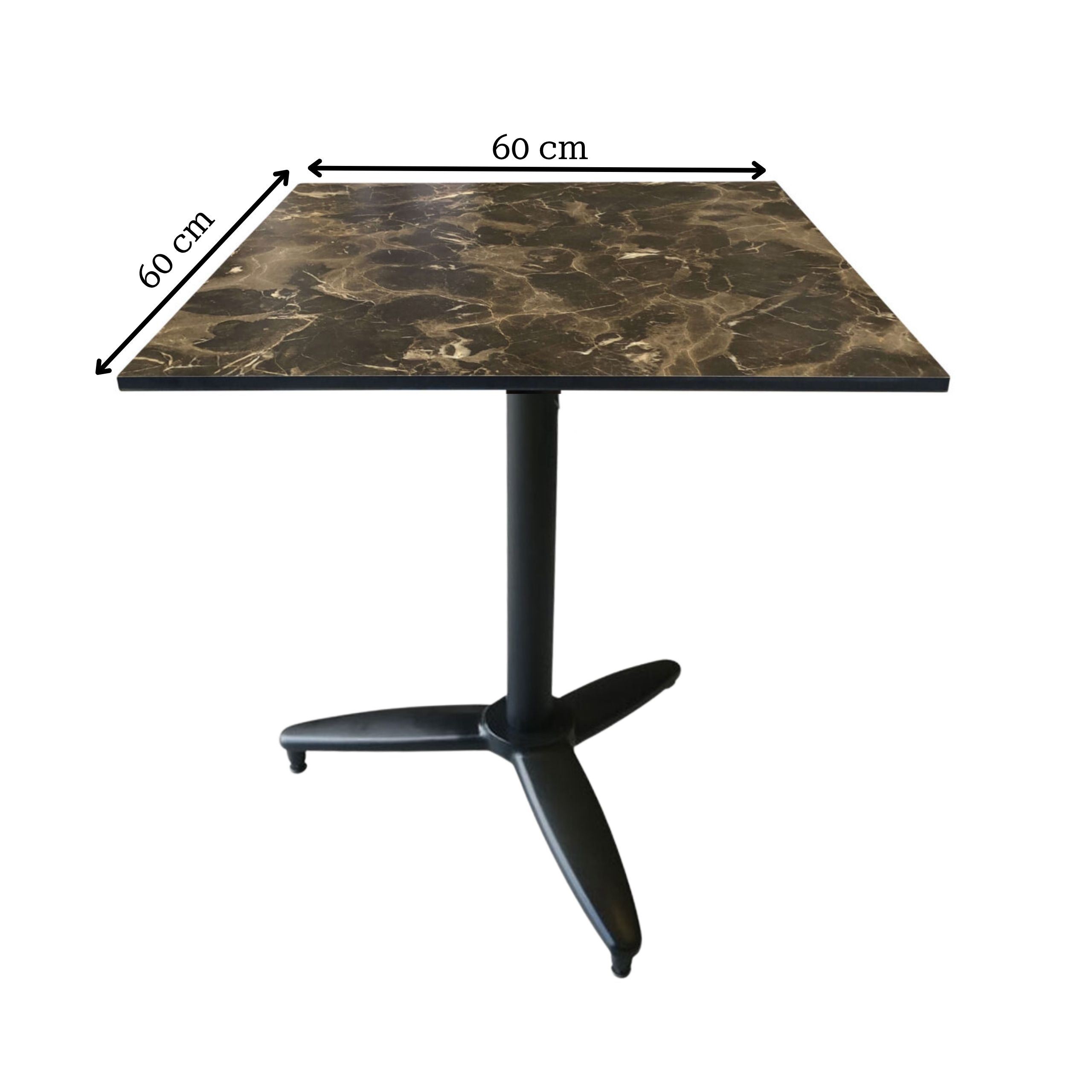 Udendørs cafebord - Oriental Brown HPL kompakt laminat bordplade – 60×60 + Bordstel m/vip funktion – 3 fod – sort