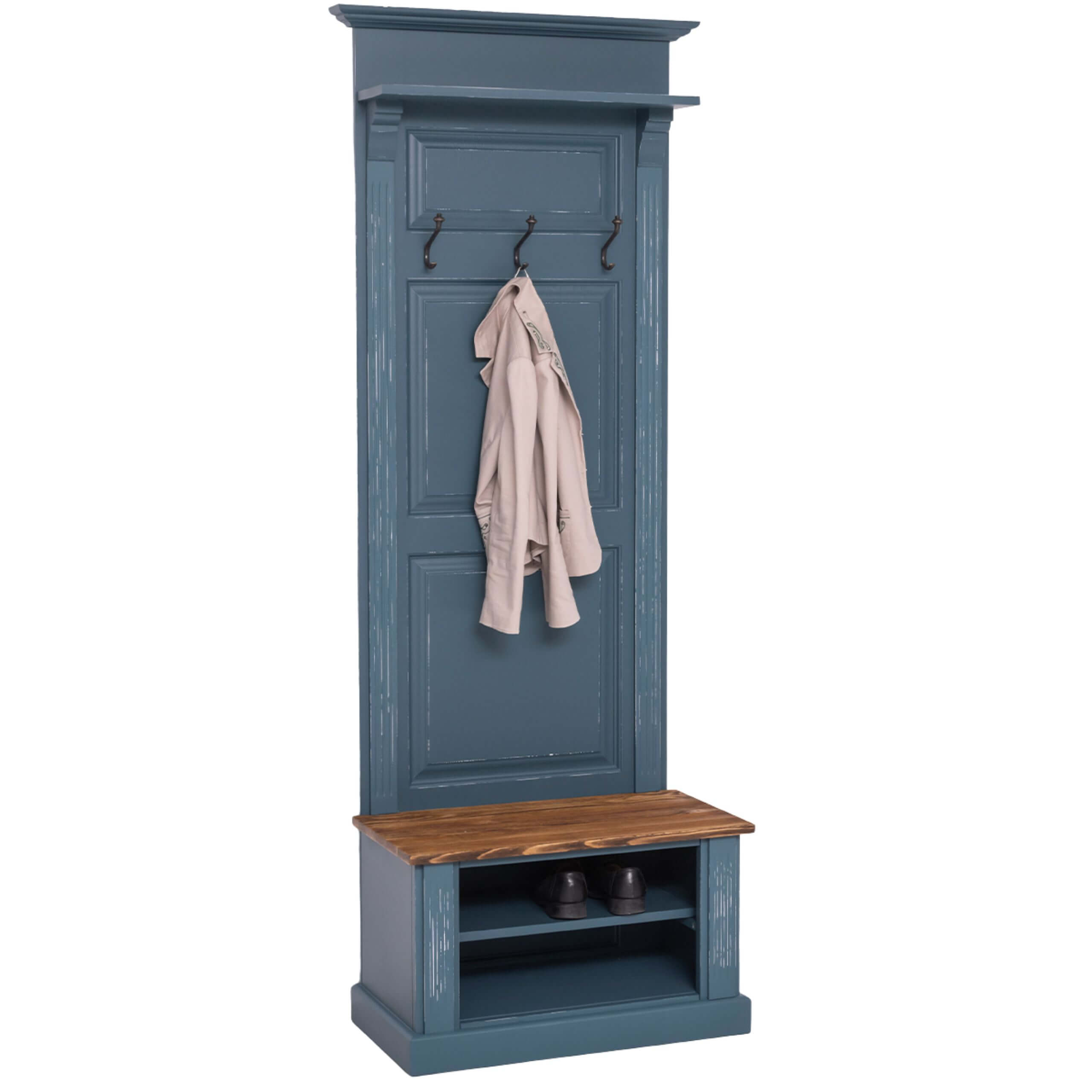 Hotellgarderobe - 1 hylle - benk - 3 kleskroker - hattehylle - B:80cm - H:210cm - D:41cm