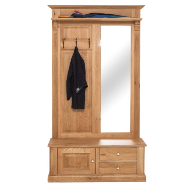 Hotellgarderob - 1 skåp - 2 lådor - 3 klädkrokar - spegel - hatthylla - B:121cm - H:210cm - D:41cm