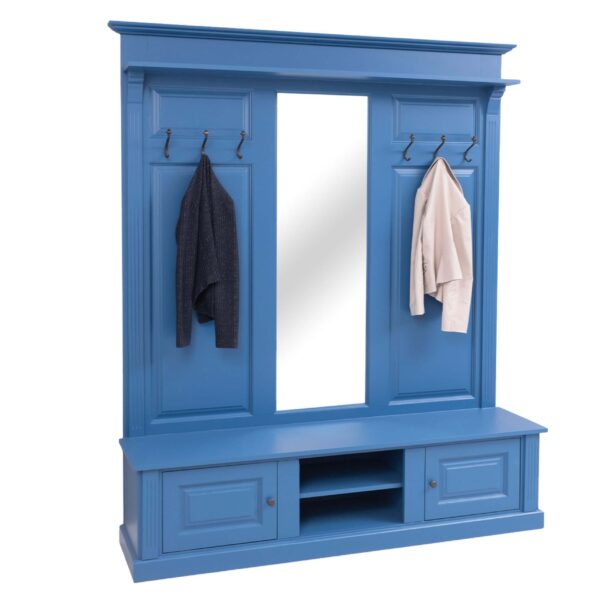 Hotellgarderob - 2 skåp - 1 hylla - bänk - 6 klädkrokar - spegel - hatthylla - B:181cm - H:210cm - D:41cm