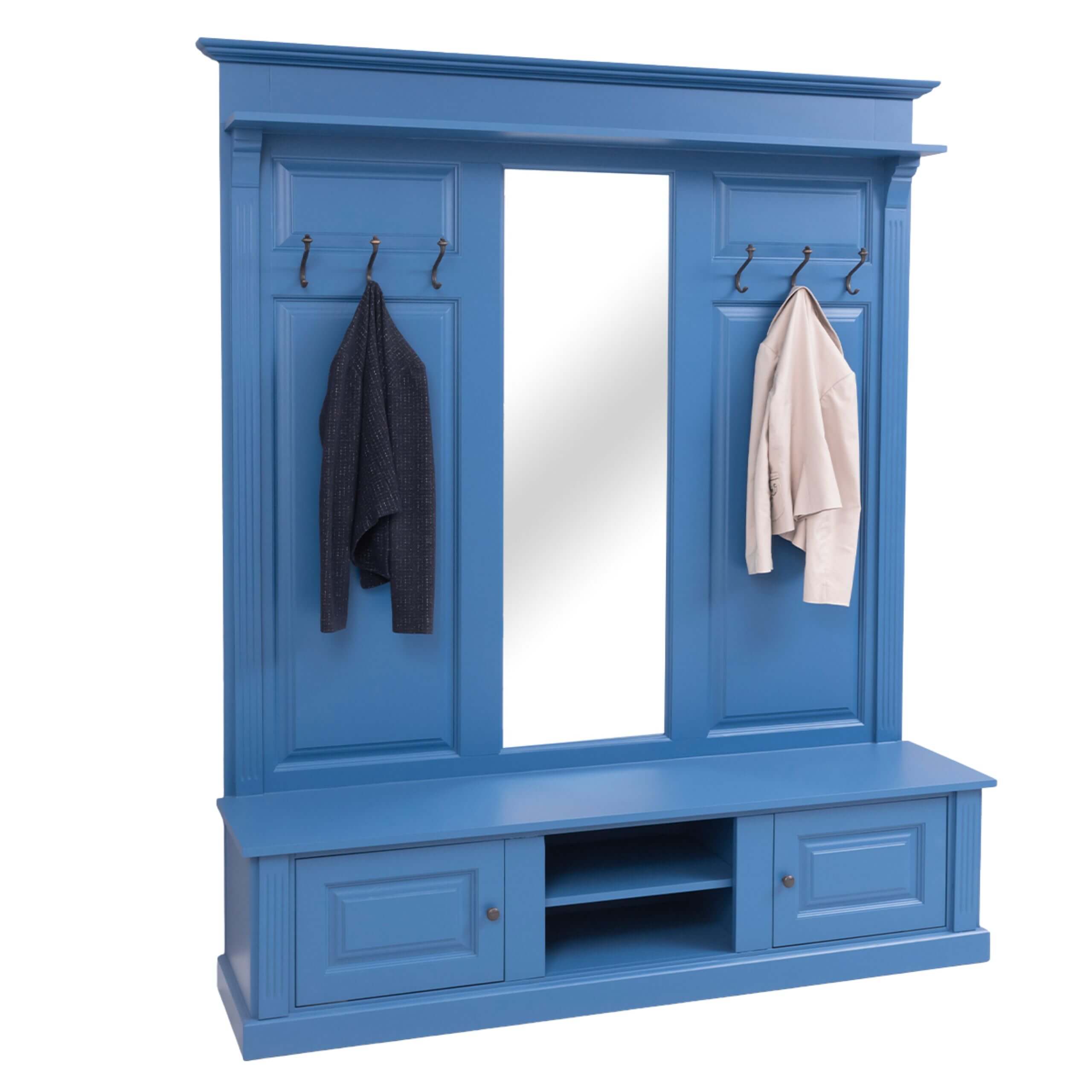 Hotellgarderob - 2 skåp - 1 hylla - bänk - 6 klädkrokar - spegel - hatthylla - B:181cm - H:210cm - D:41cm