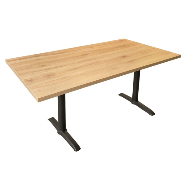 Cafébord - Bordsskiva av melamin i antik ek 70x120 - Dubbel svart bordsram från Gafa