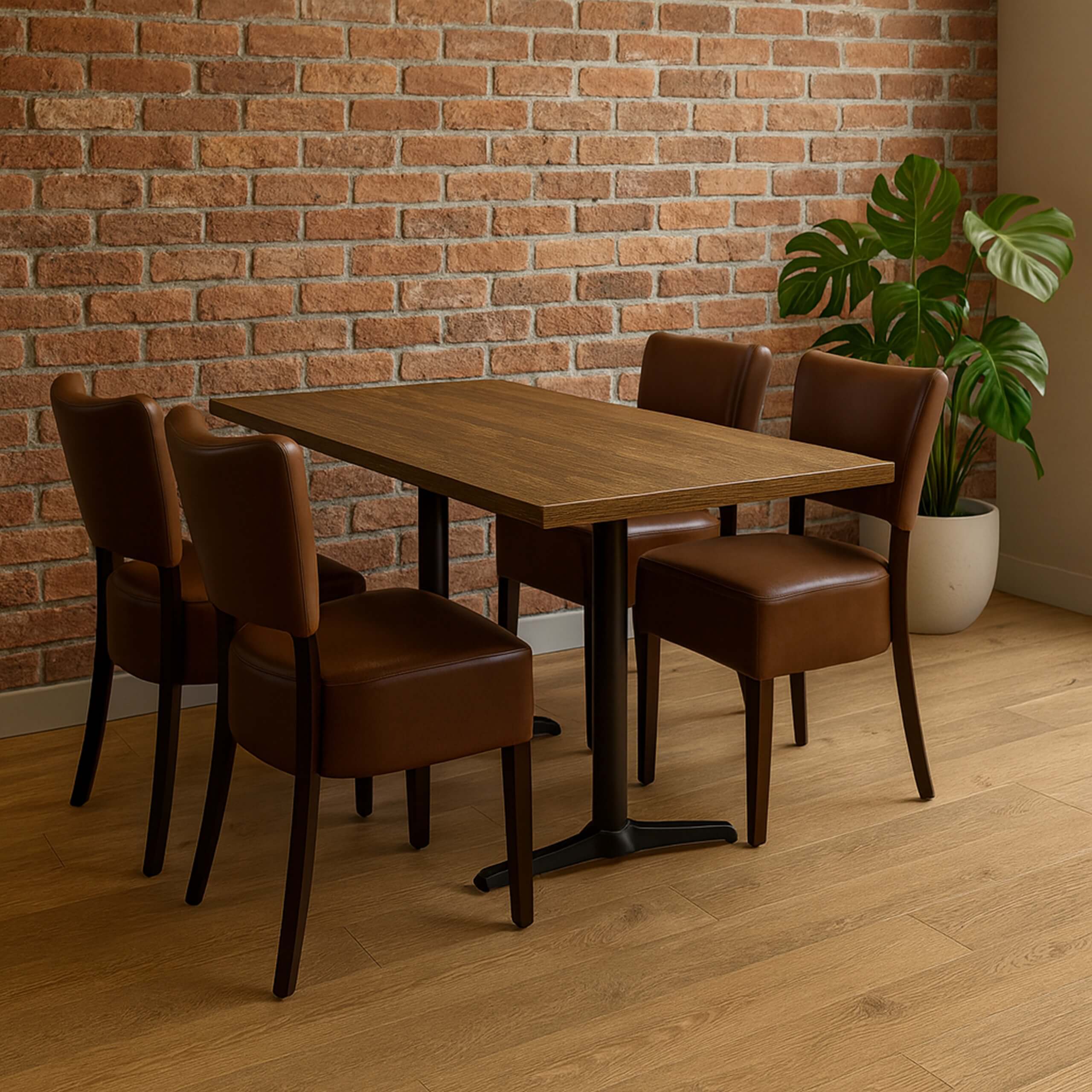 Cafesæt 10 - Isabella brune stole - Wengé melamin bordplade 70x120 - Gafa dobbelt sort bordstel