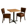 Cafesæt 5 - 2 Isabella brune stole - Antik Eg melamin bordplade 70x70 - Gafa 4 sort bordstel
