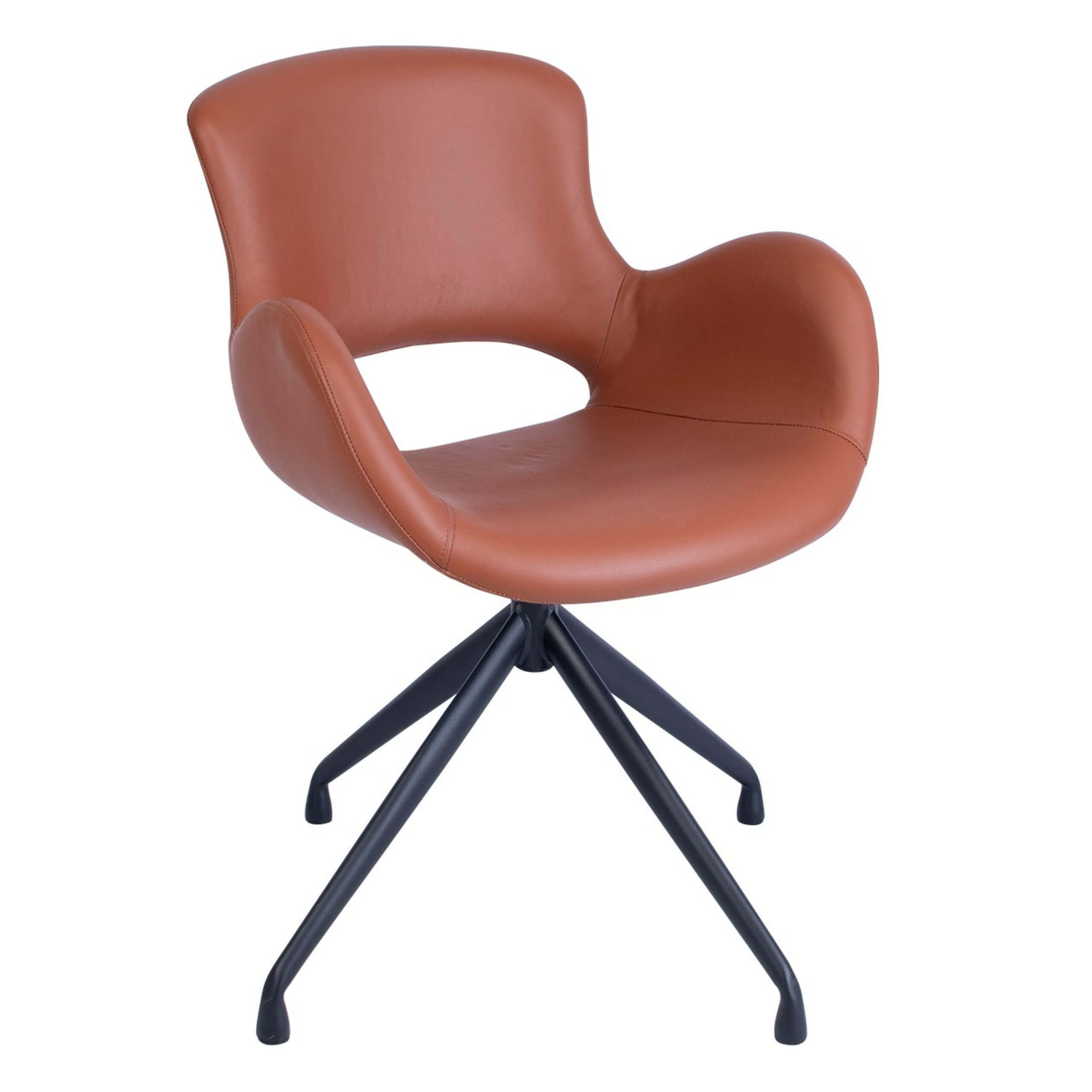 Luna stol - Cognac flammehemmende ekte skinn - roterbar - svart pulverlakkert ramme