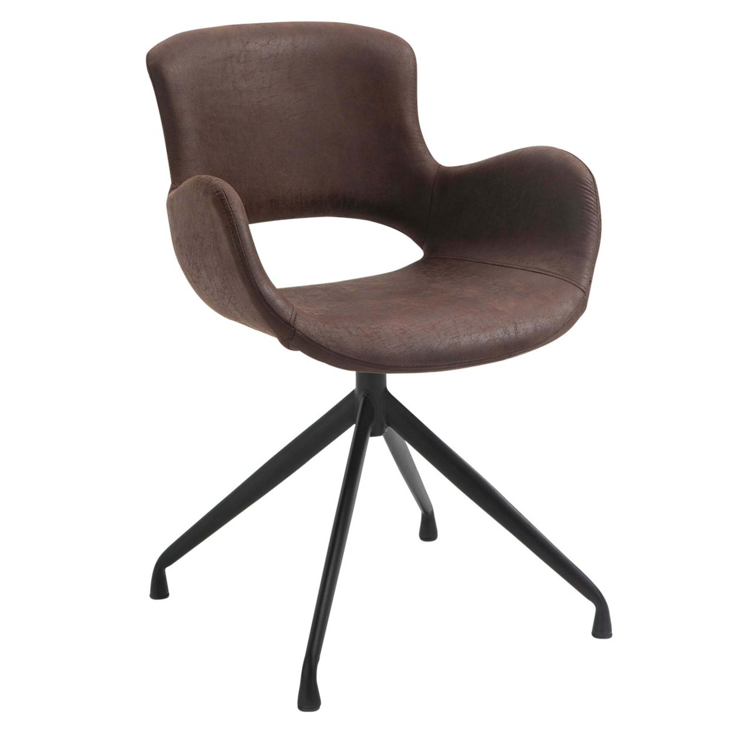 Luna stol - mørkebrun mikrofiber - svingbar - svart pulverlakkert ramme