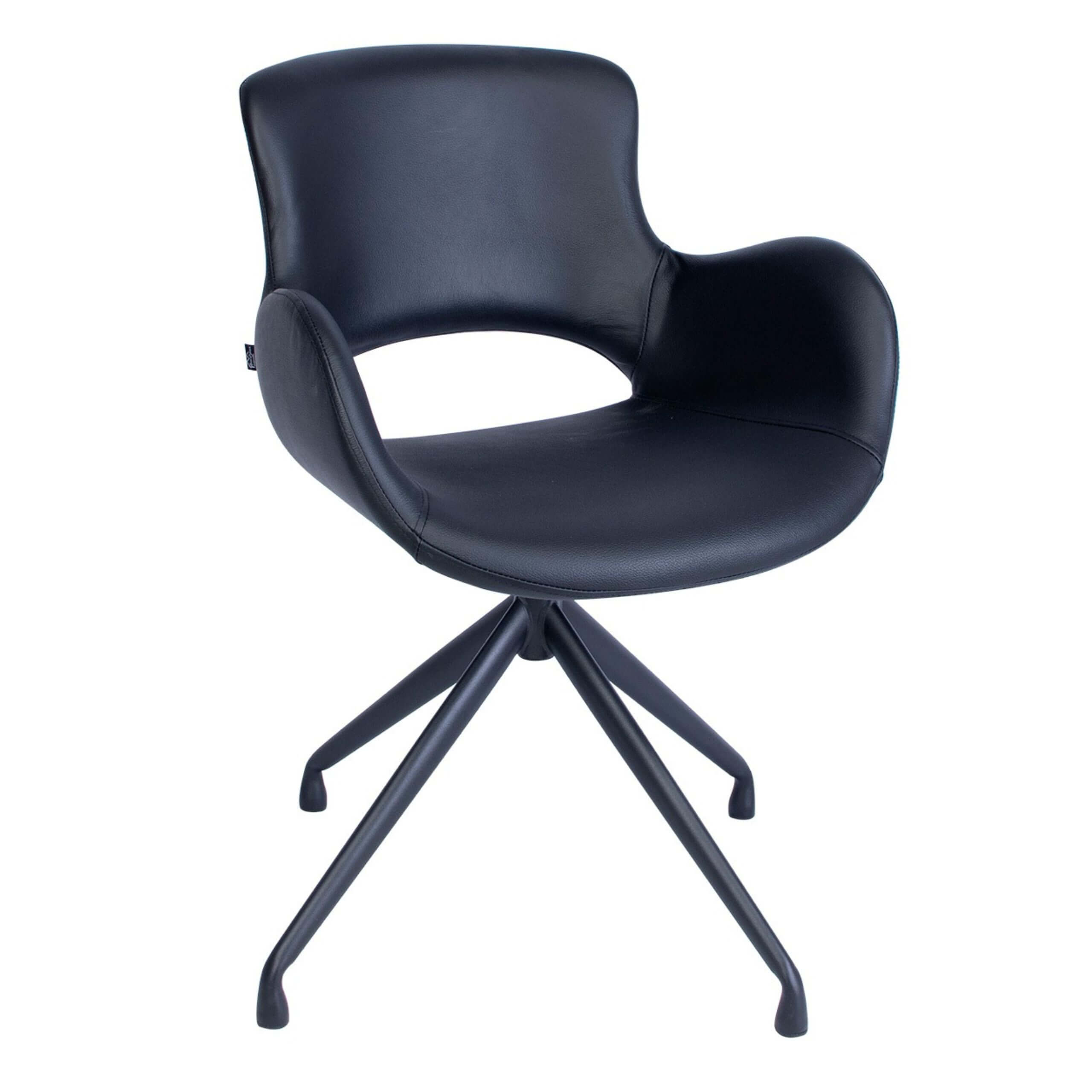 Luna-stol med pulverlakkert ramme i svart skinn