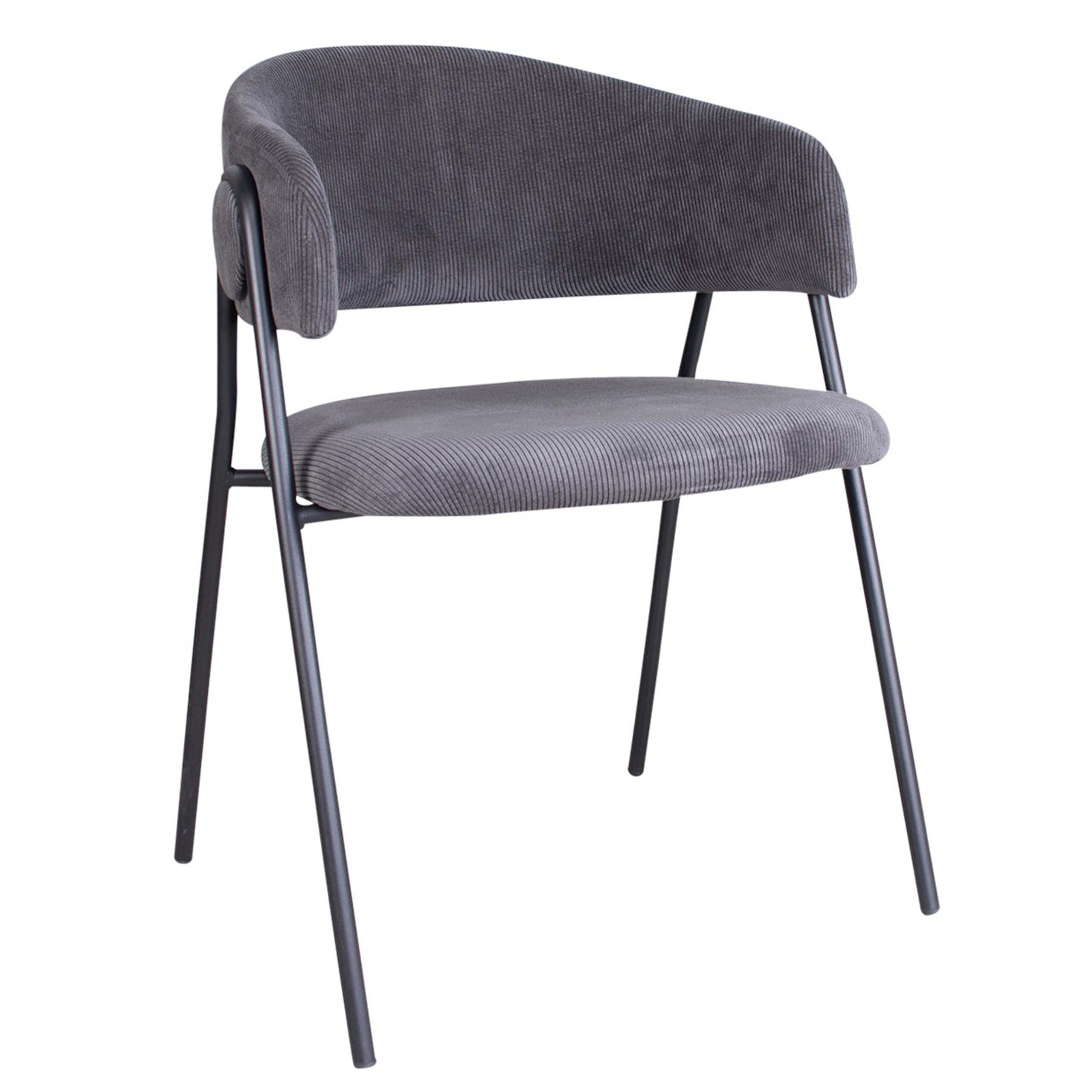 Lina lenestol - svarte metallben - grått, rillet stoff