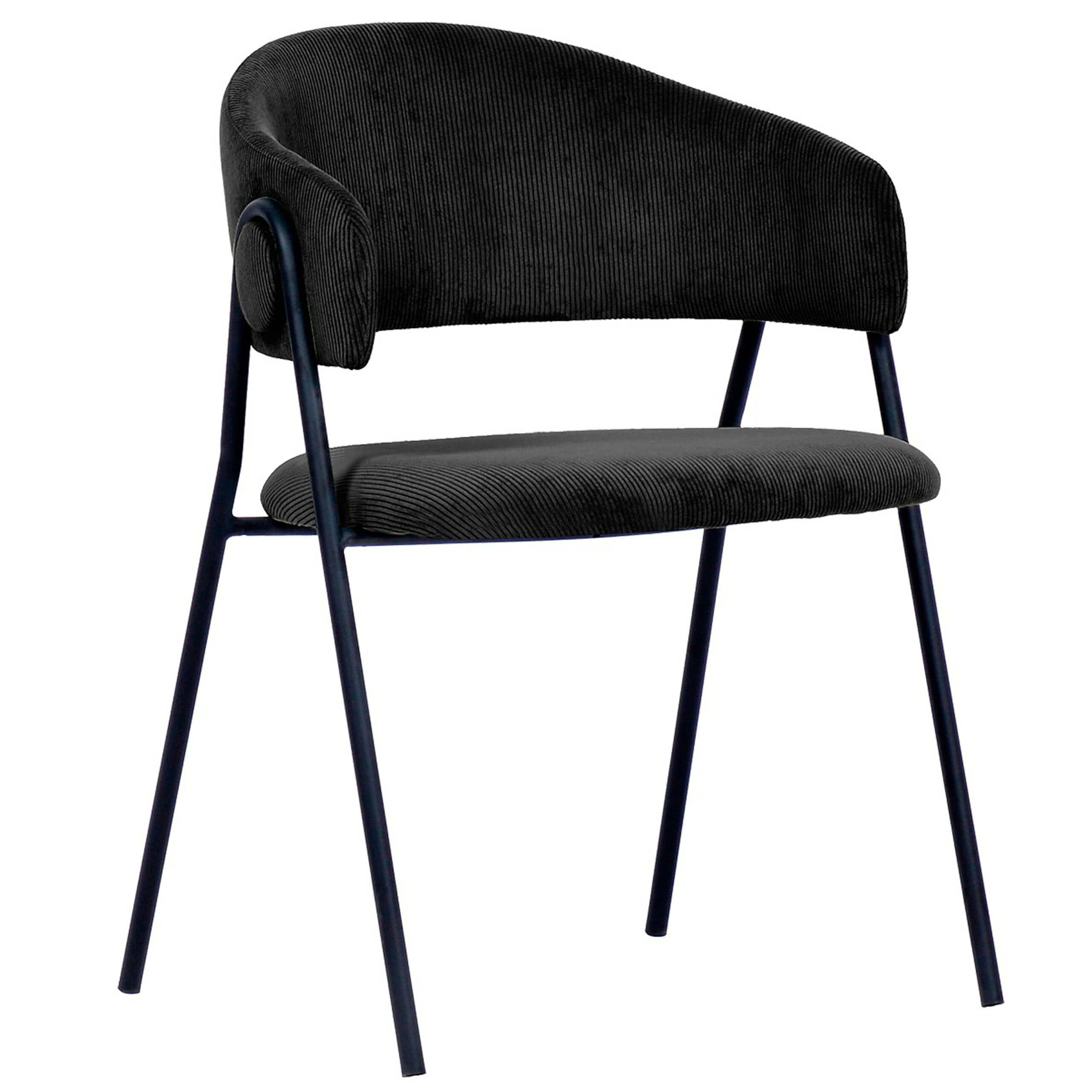 Lina lenestol - sorte metallben - sort rillet stoff