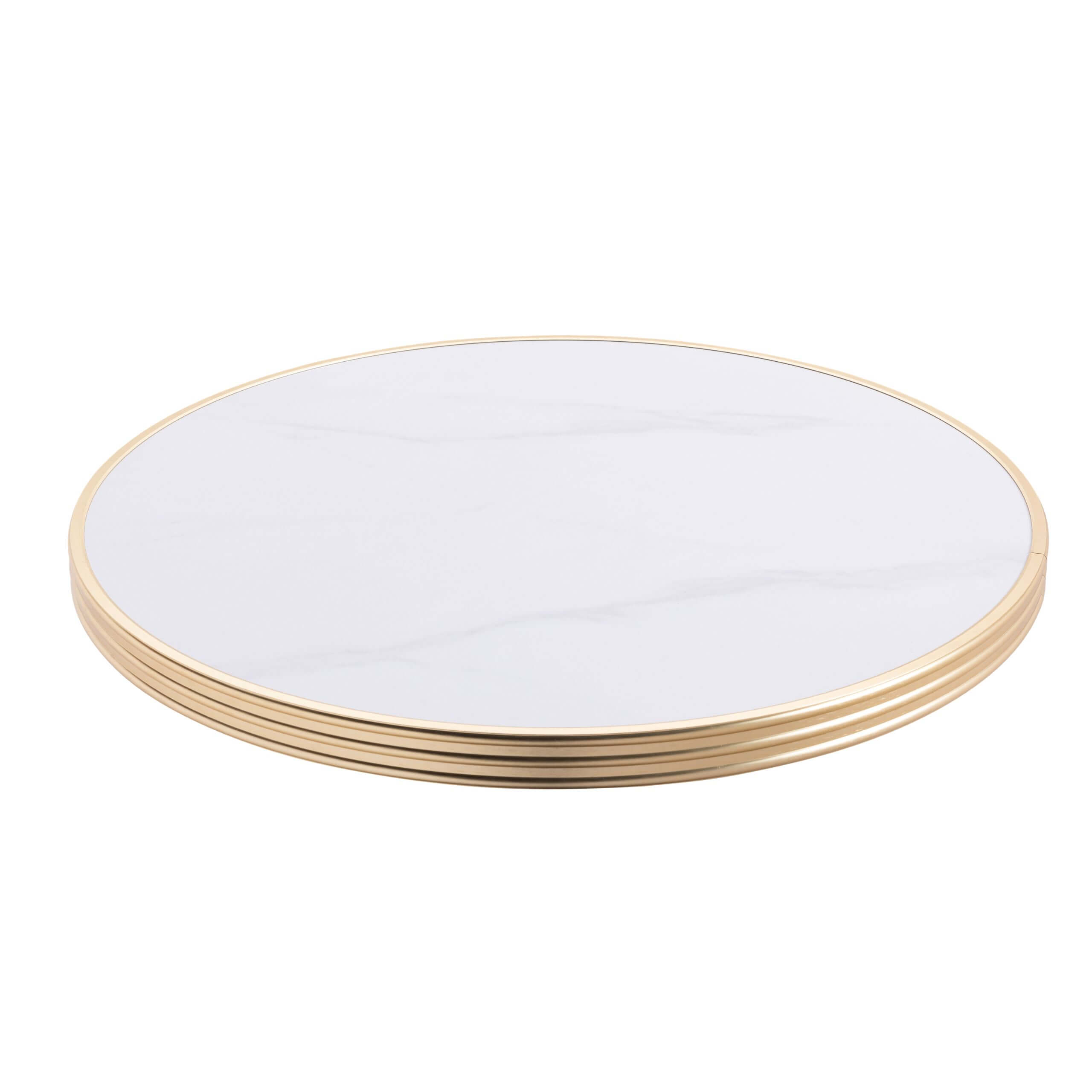 Marbelle kompakt utendørs benkeplate i laminat i marmorutseende med messingring - Ø50x3